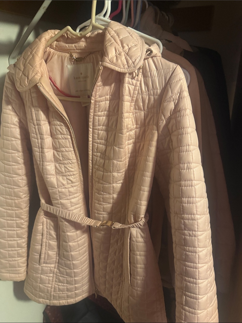 kate spade Blush Quilted Belted Puffer Jacket